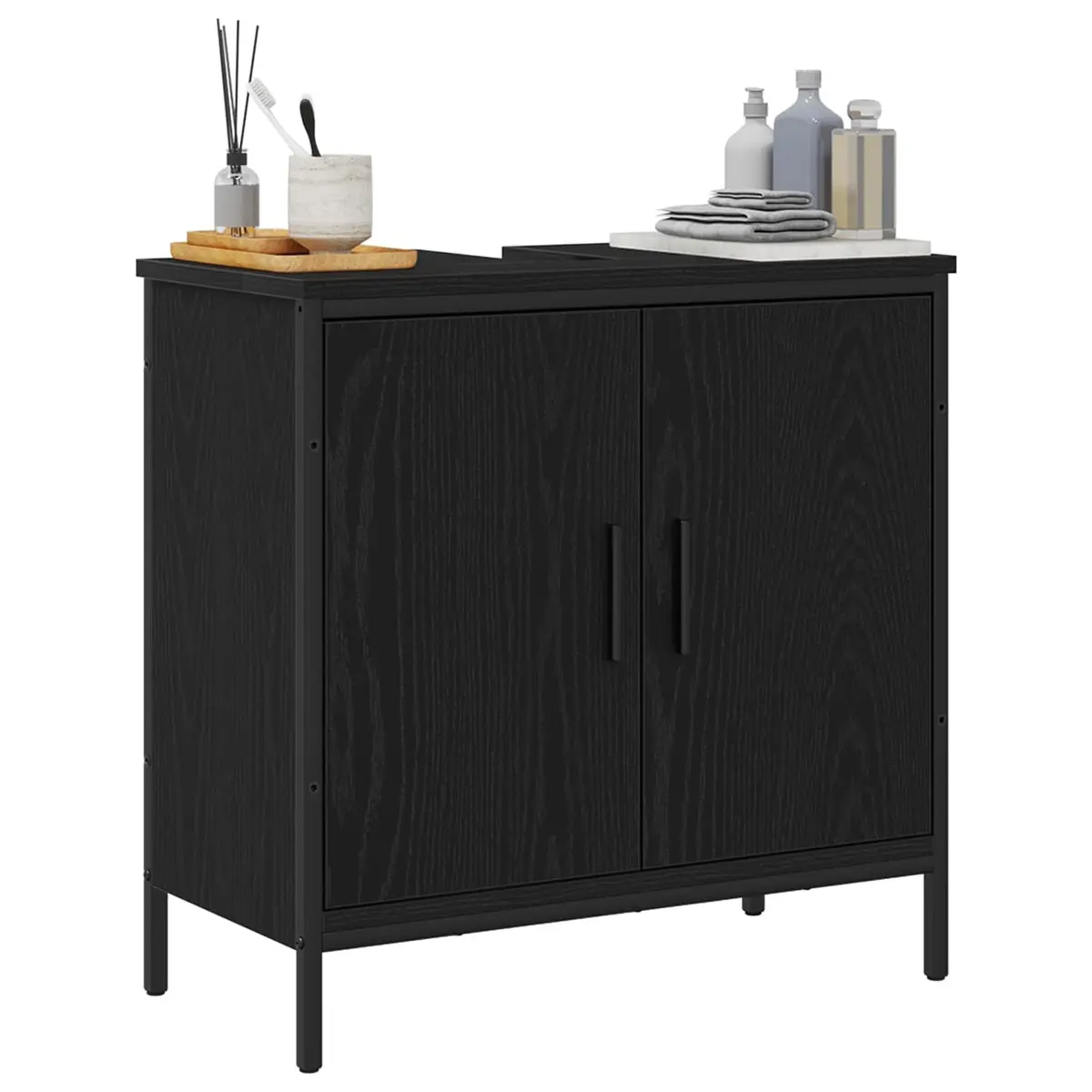 Bathroom Vanity Unit Wall-Mounted Sink Cabinet Black 60x30x60cm
