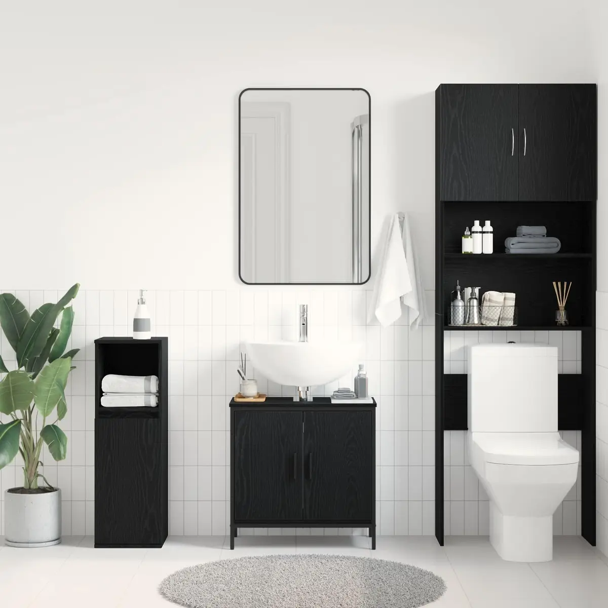 Bathroom Vanity Unit Wall-Mounted Sink Cabinet Black 60x30x60cm