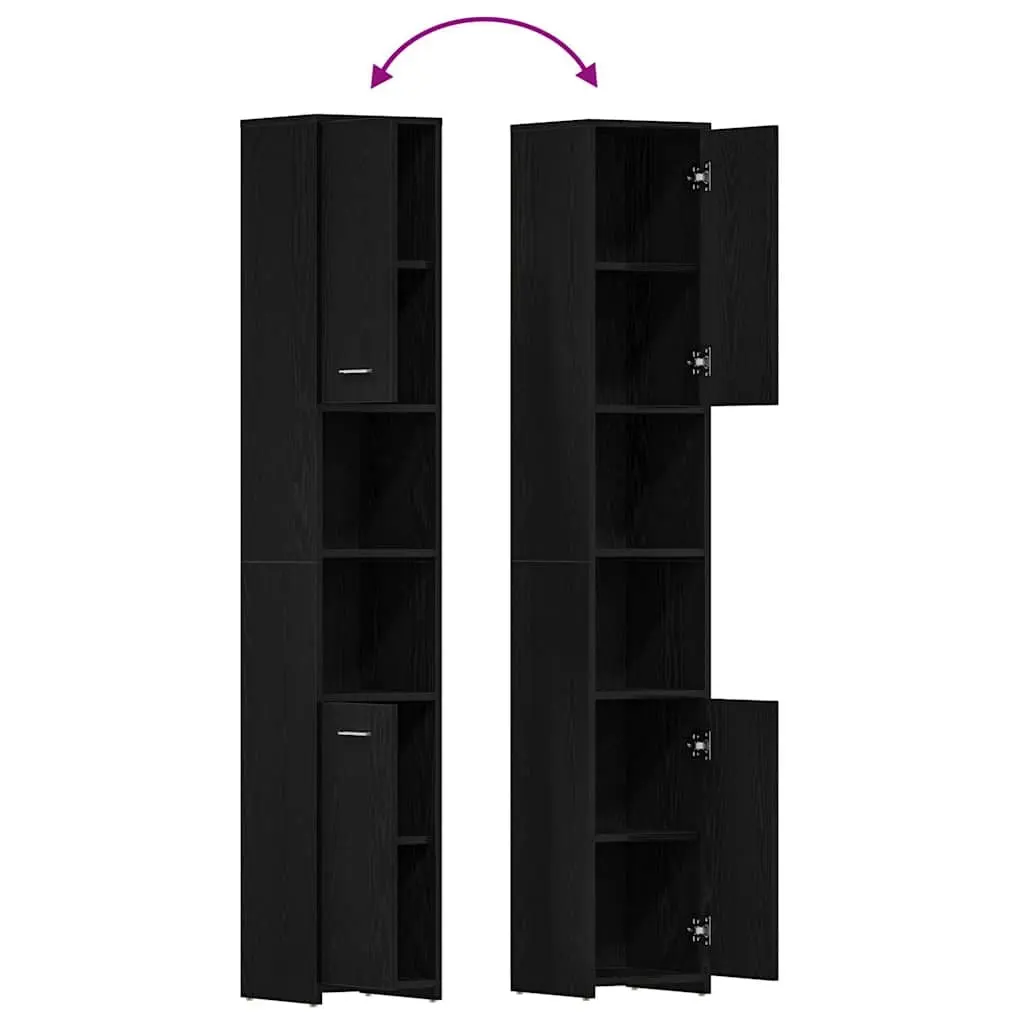 Bathroom Cabinet Black Oak Engineered Wood Storage Organizer Tall 30 x 30 x 183.5 cm