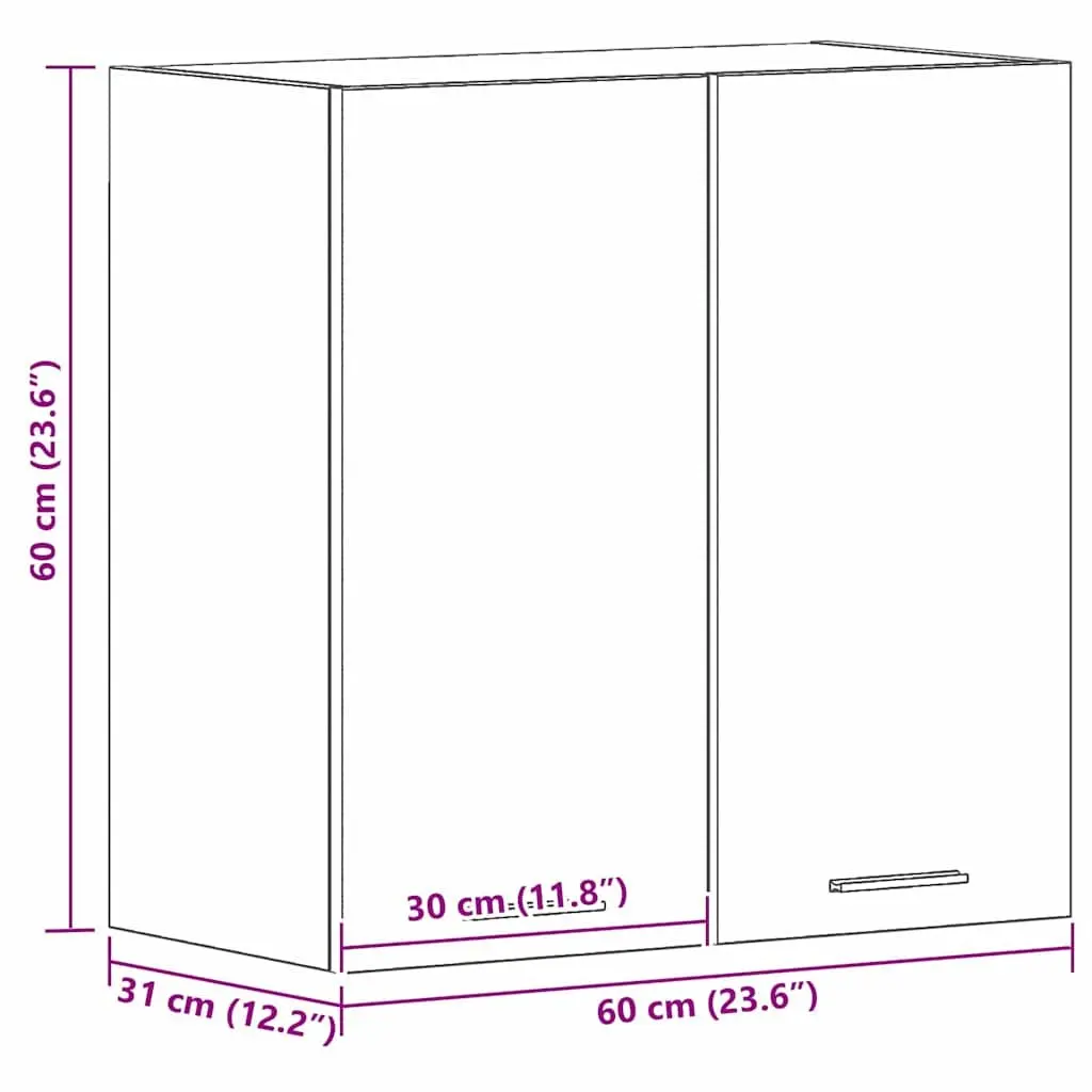 Black Oak Hanging Cabinet for Kitchen Efficiency 60x31x60cm