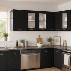 Warm Black Oak Kitchen Cabinet Offering Practical Solutions