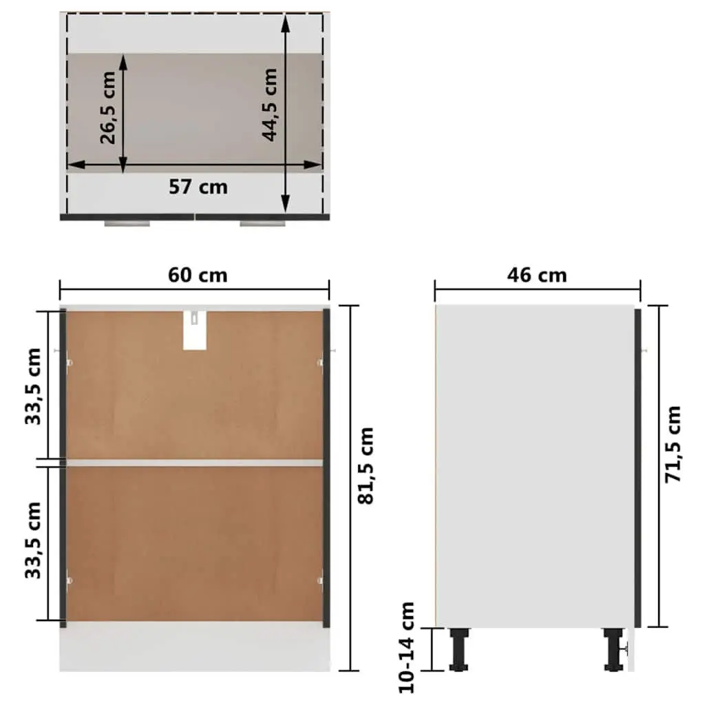 Bottom Kitchen Cabinet Black Oak Engineered Wood Storage Cupboard 60x46x81.5cm