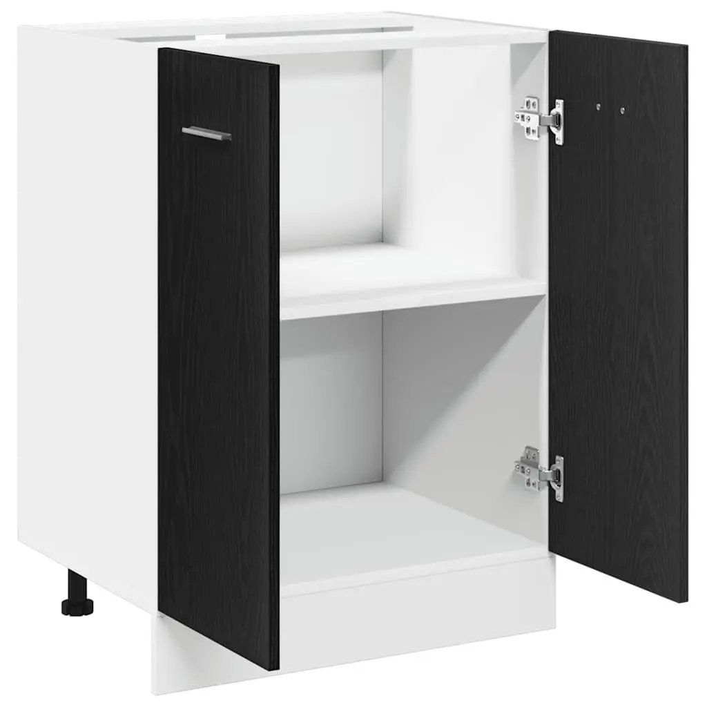 Bottom Kitchen Cabinet Black Oak Engineered Wood Storage Cupboard 60x46x81.5cm