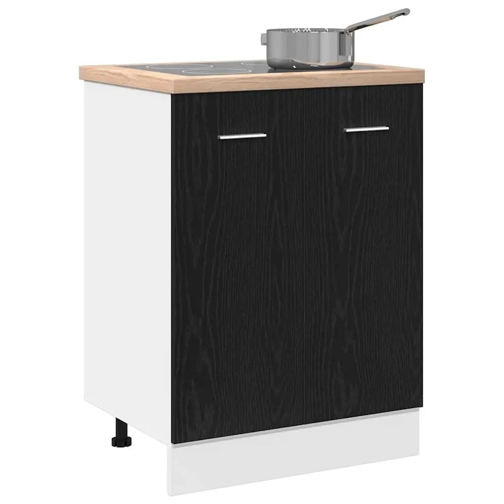 Bottom Kitchen Cabinet Black Oak Engineered Wood Storage Cupboard 60x46x81.5cm