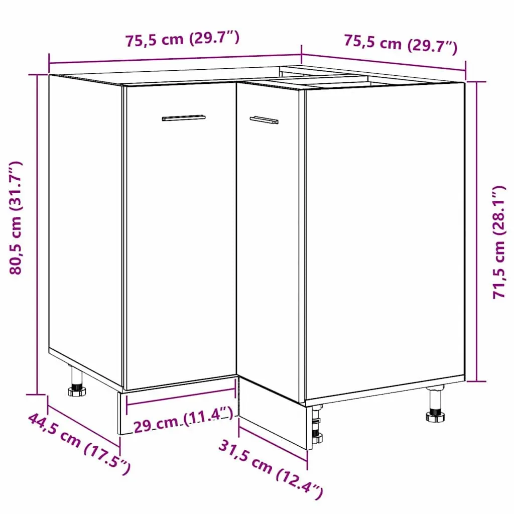 Hanging Kitchen Cabinet Black Oak Modern Storage 75.5 x 75.5 x 80.5cm