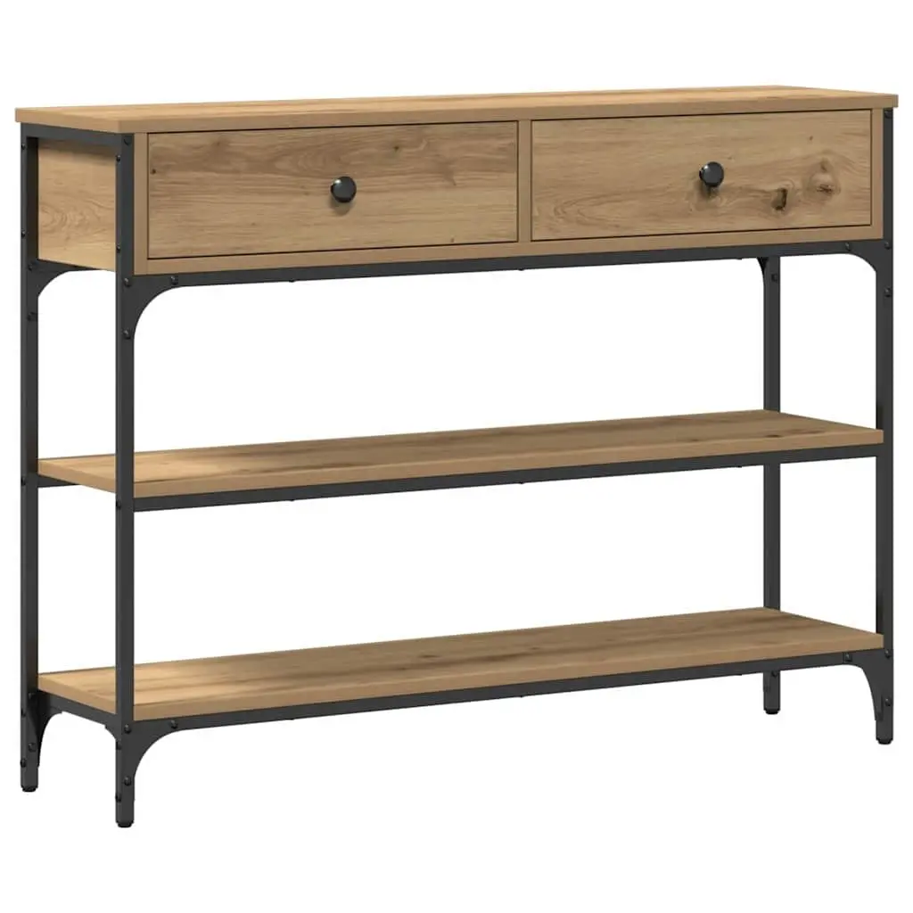 Console Table Display Storage Engineered Wood Steel Frame Brown
