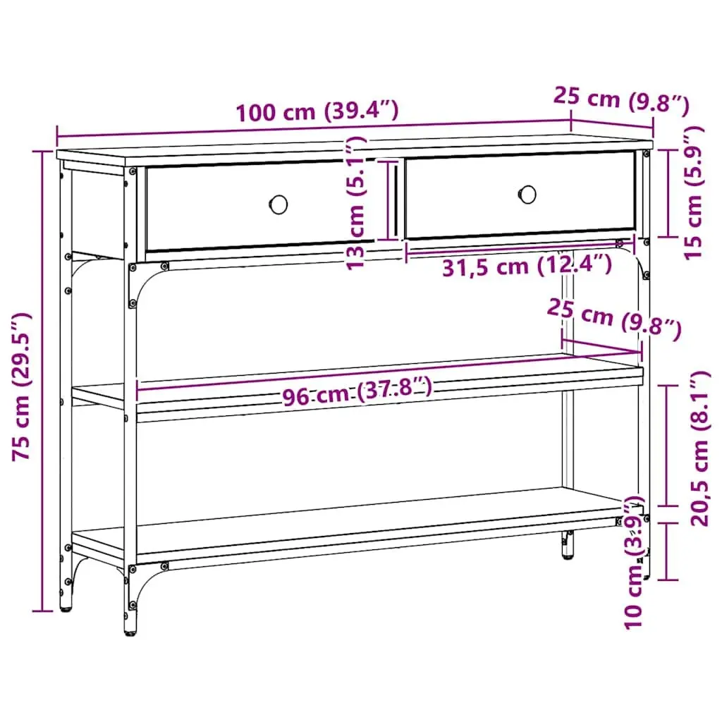 Console Table Display Storage Engineered Wood Steel Frame Brown