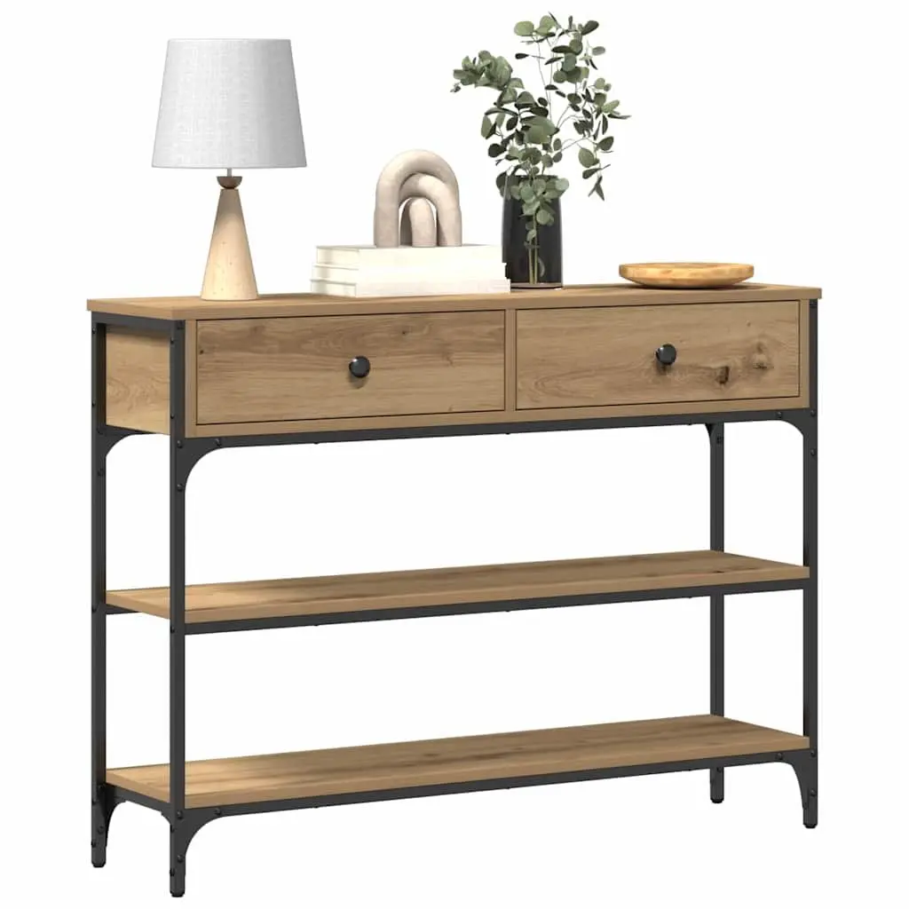 Console Table Display Storage Engineered Wood Steel Frame Brown
