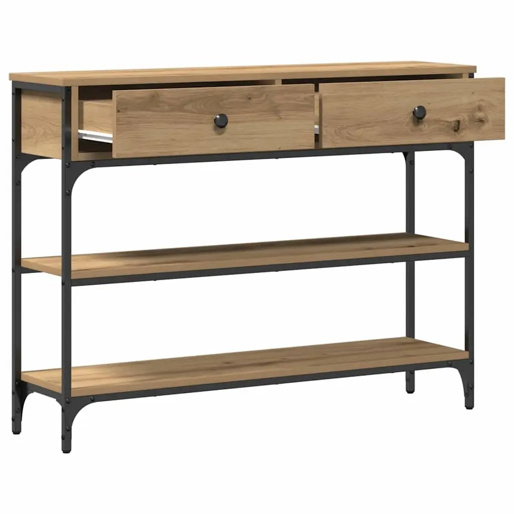 Console Table Display Storage Engineered Wood Steel Frame Brown