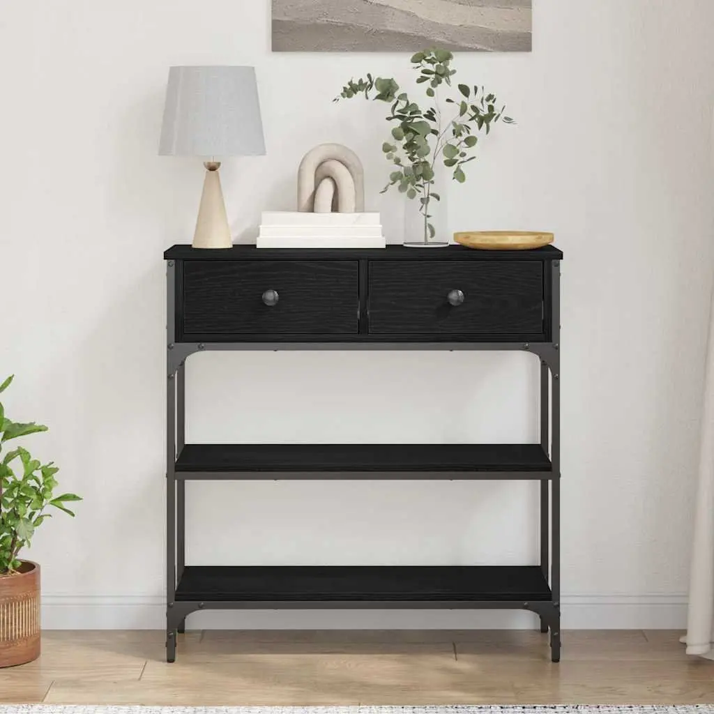 Console Table Industrial Style Storage Black Engineered Wood Steel Frame 72.5x25x75cm