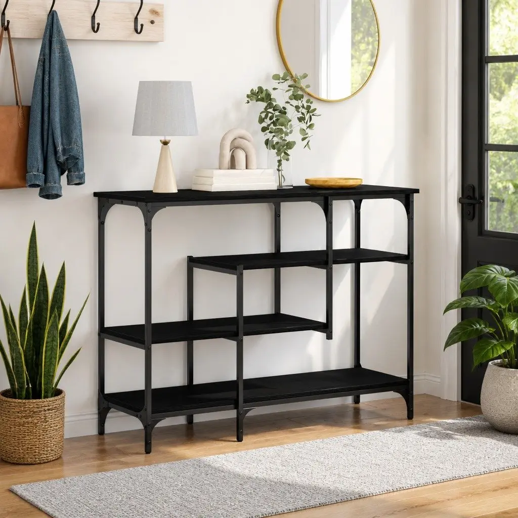 Console Table with Shelf Black 100x35x75cm Industrial End Table Hallway Display