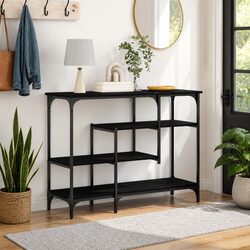 Versatile Black Console Table with Shelf - Practical Design 100x35x75cm