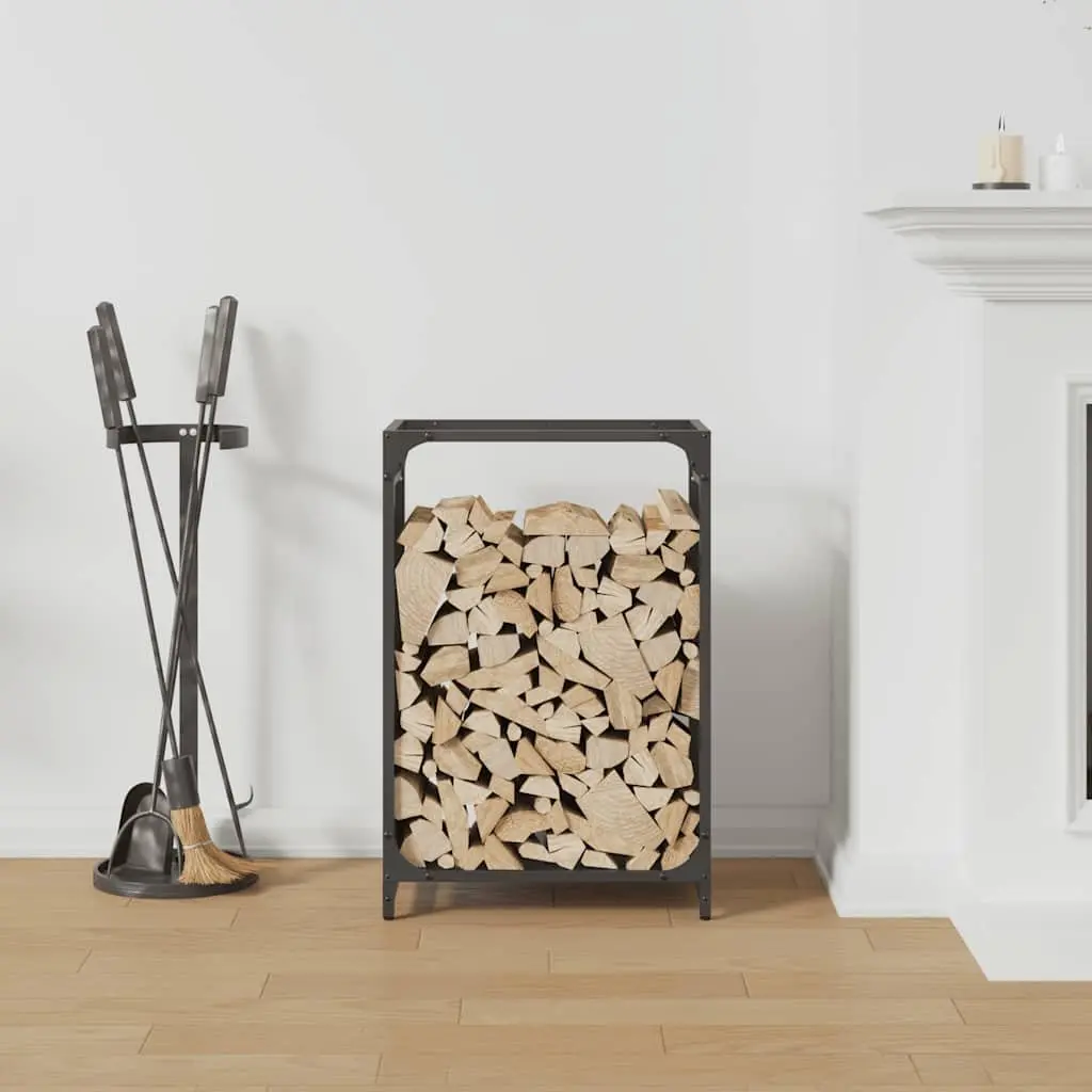 Firewood Rack Log Storage Holder Black Steel Frame Indoor Outdoor 44 x 28 x 65 cm