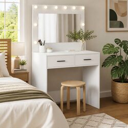 Reliable White Dressing Table with Storage and LED Lighting