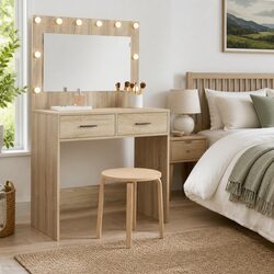 Reliable Brown Dressing Table with Storage and LED Lights