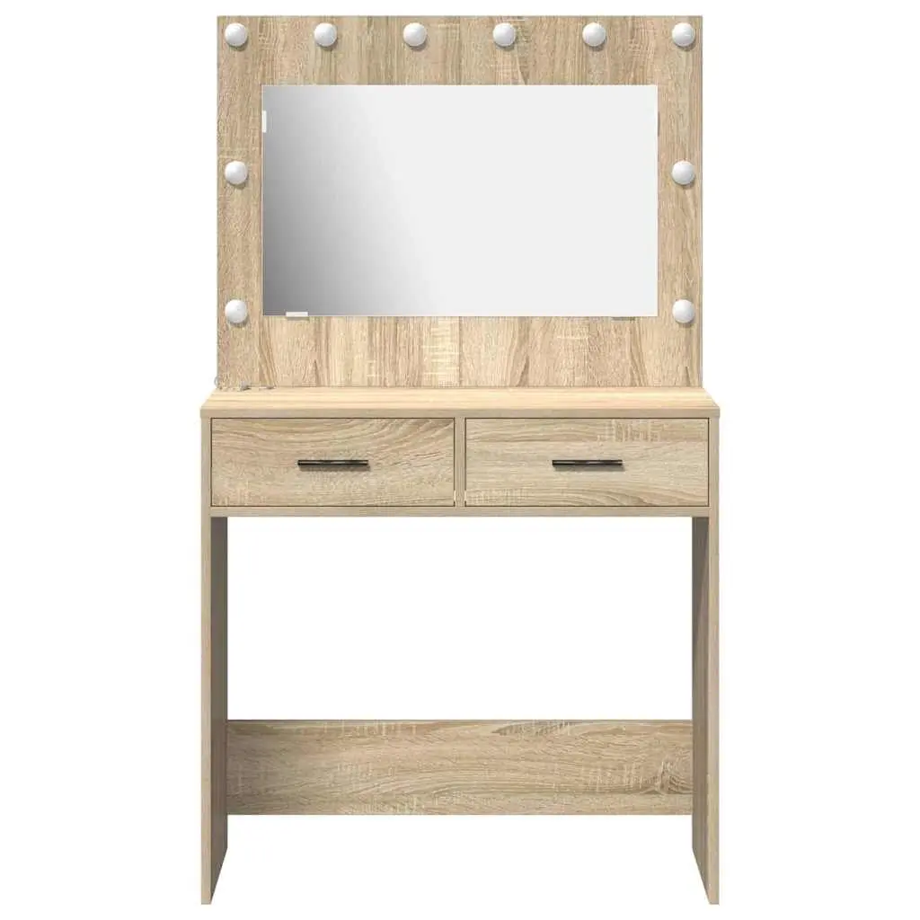 Brown Dressing Table with Storage and LED Lights