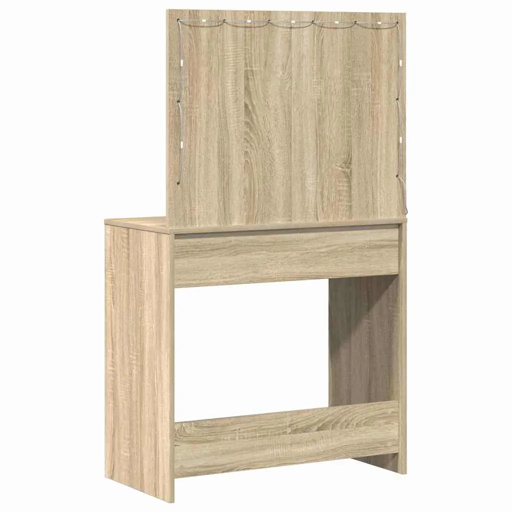 Brown Dressing Table with Storage and LED Lights