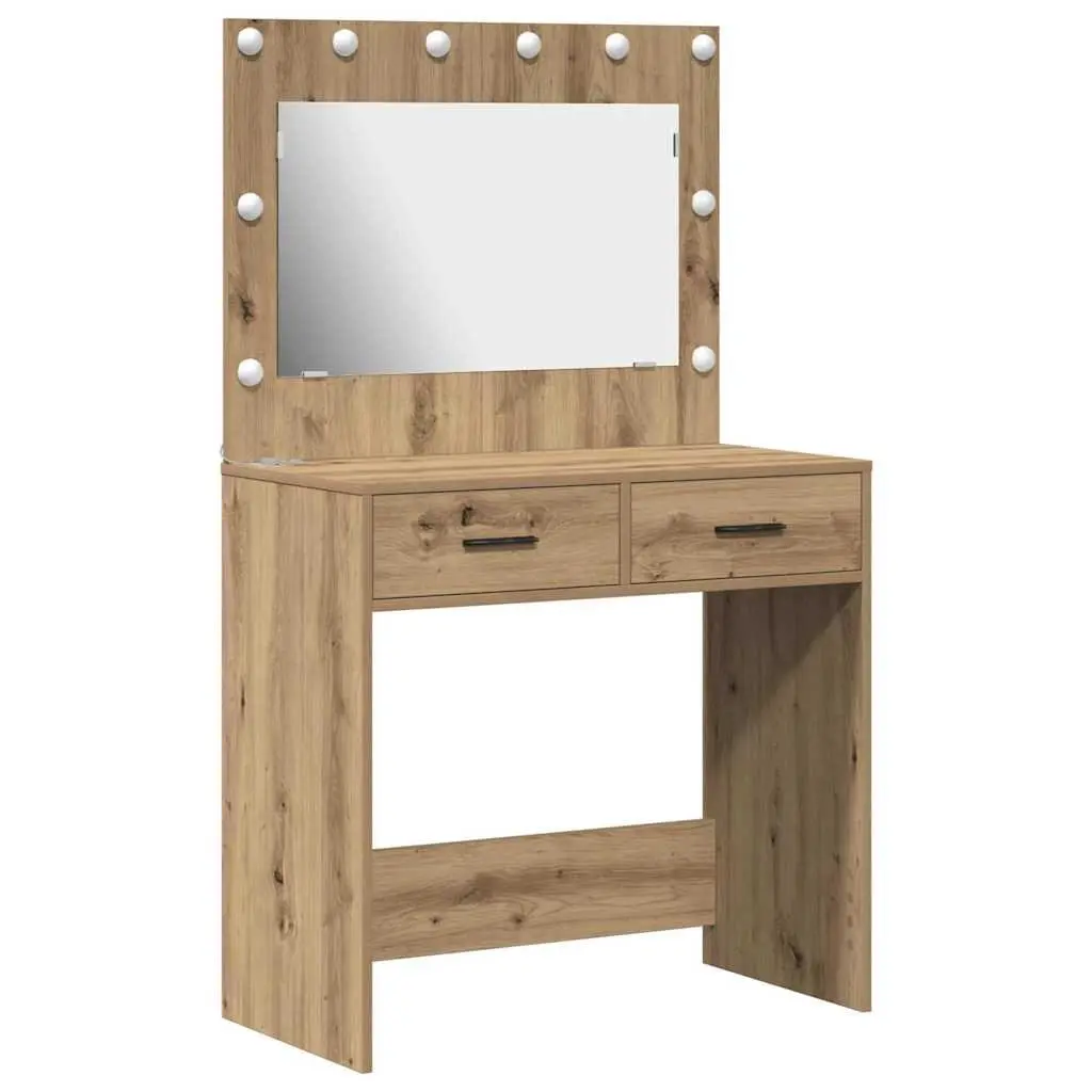 Dressing Table Vanity Mirror LED Lights Storage Drawers Brown