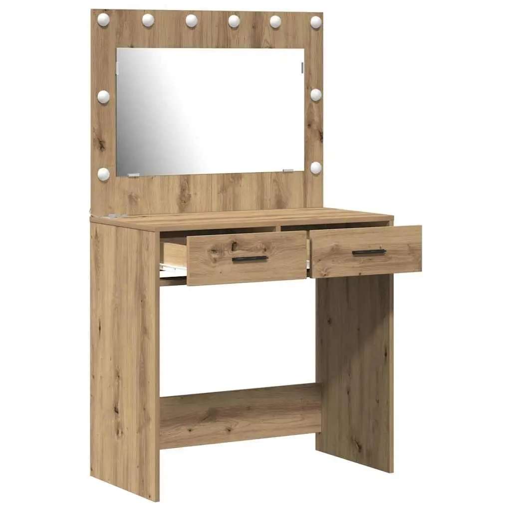 Dressing Table Vanity Mirror LED Lights Storage Drawers Brown