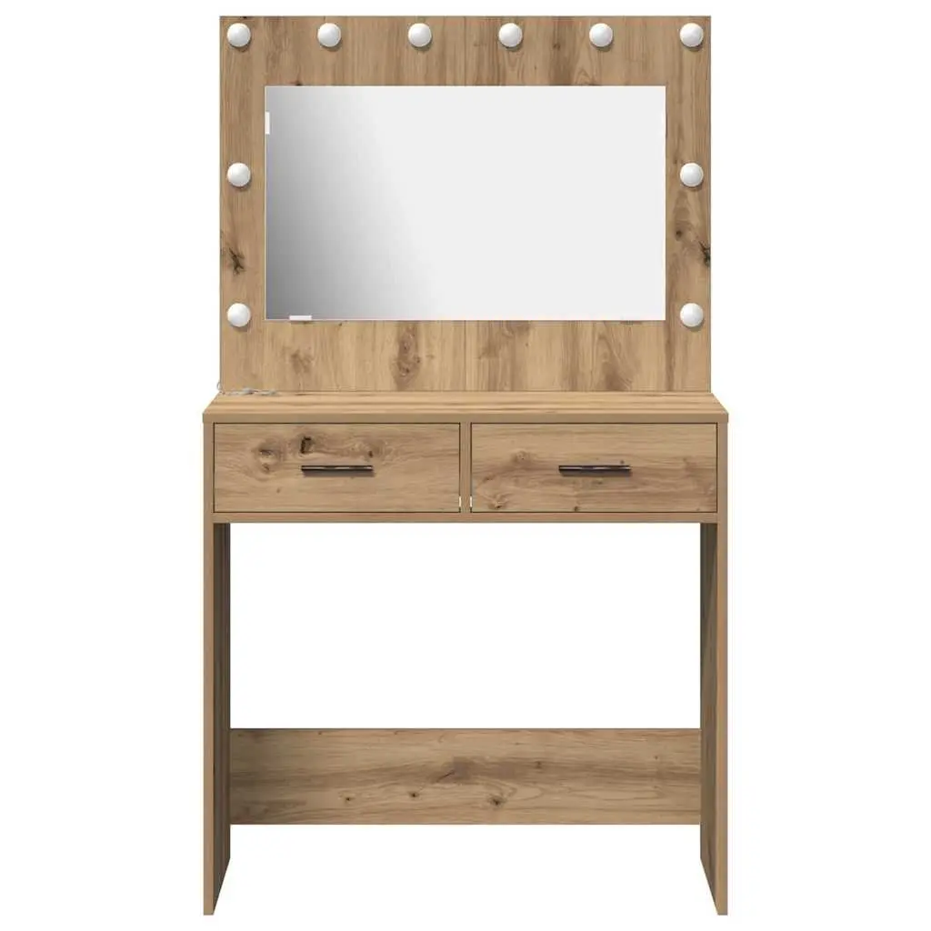 Dressing Table Vanity Mirror LED Lights Storage Drawers Brown
