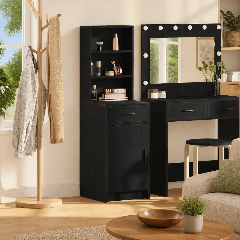 Black Oak Highboard with Ample Storage Capacity