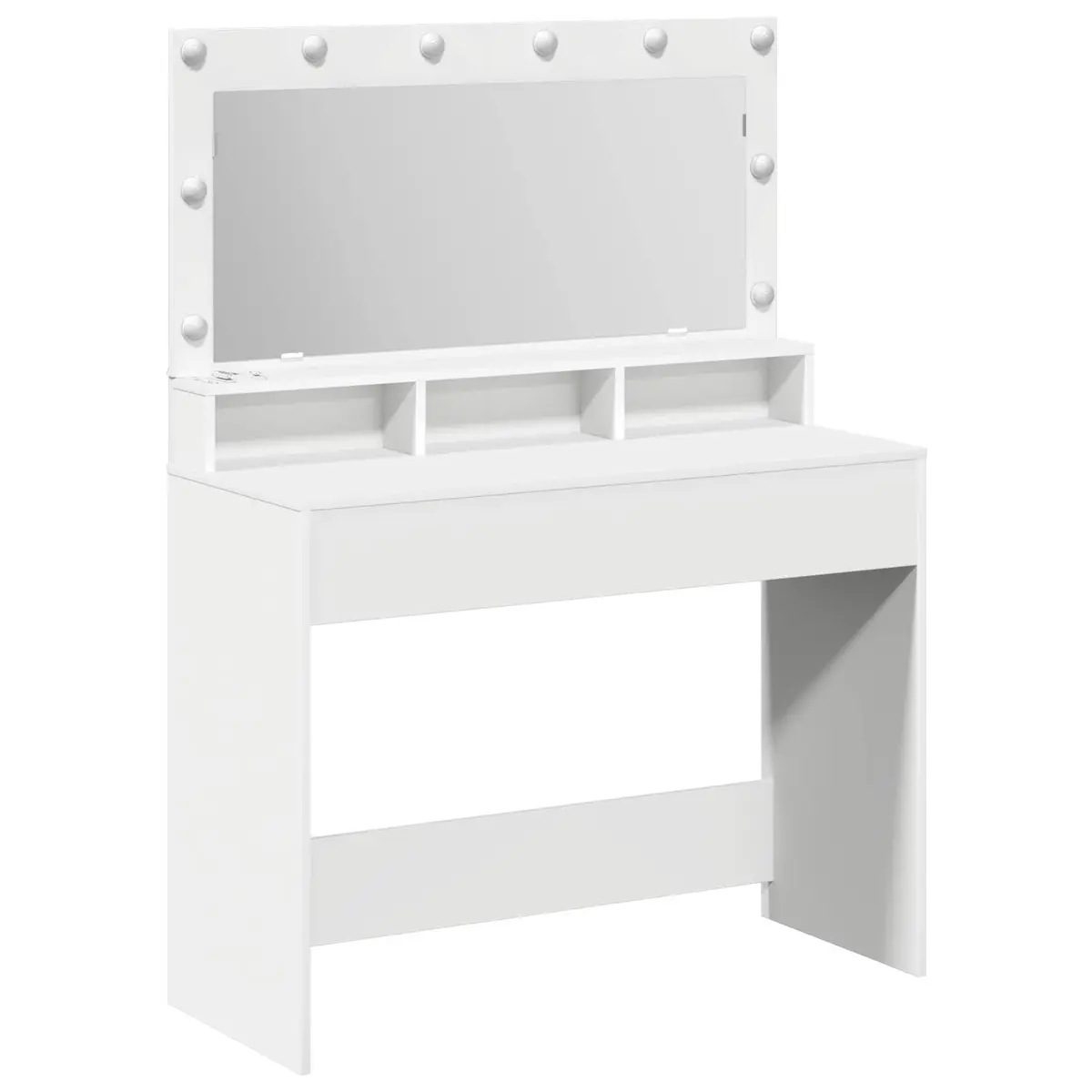 Dressing Table White Bedroom Vanity Integrated Mirror LED Lights Storage Shelves Modern