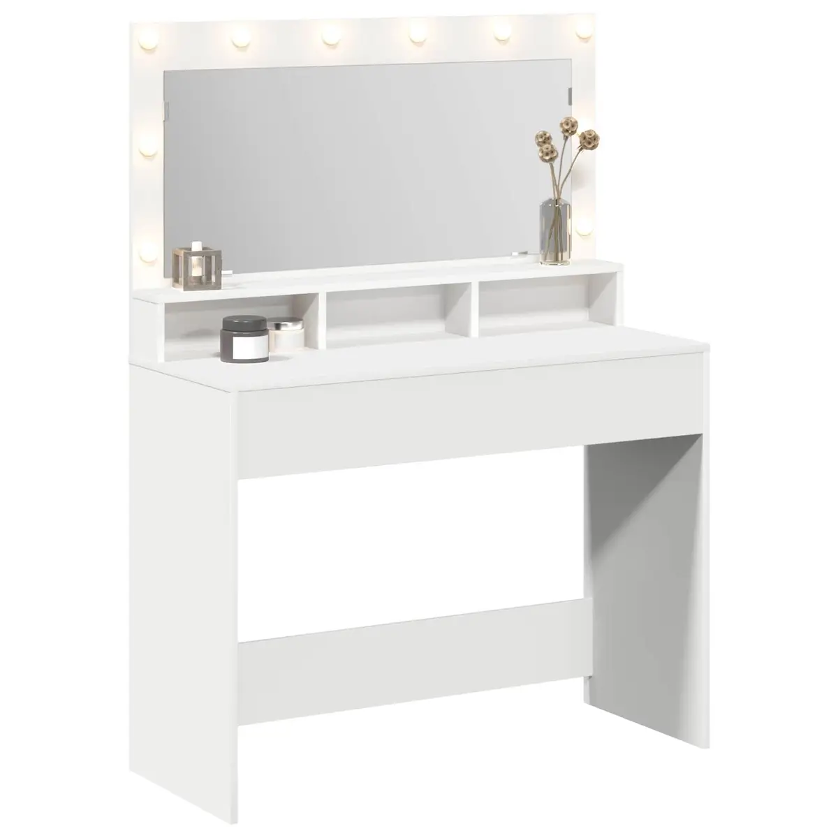 Dressing Table White Bedroom Vanity Integrated Mirror LED Lights Storage Shelves Modern