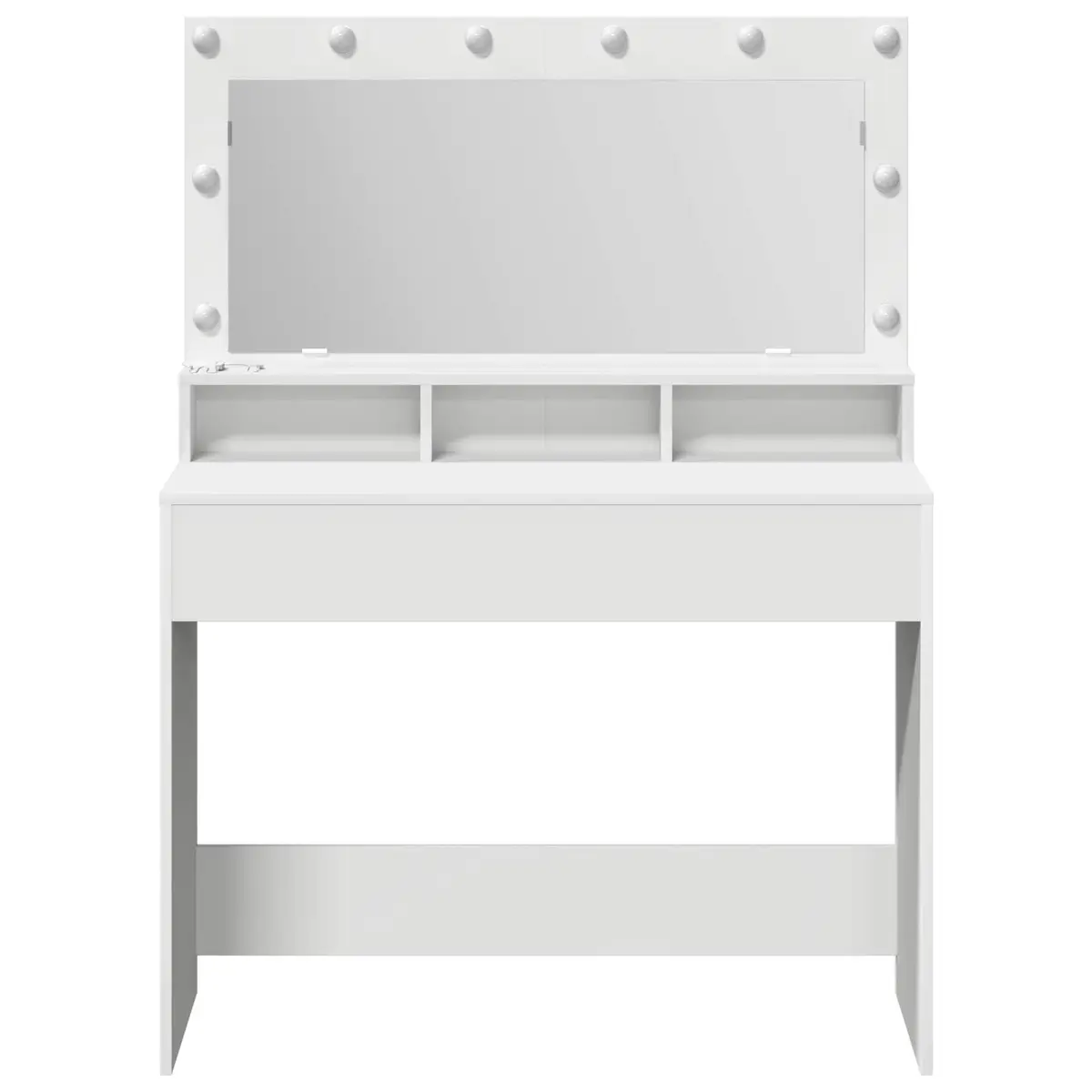 Dressing Table White Bedroom Vanity Integrated Mirror LED Lights Storage Shelves Modern