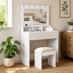 Reliable White Dressing Table with Integrated Mirror 78.5 x 41 x 135 cm