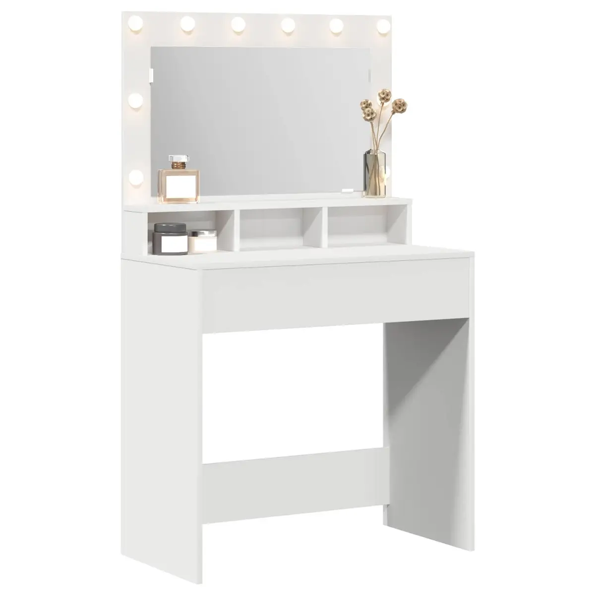 White Dressing Table with Integrated Mirror 78.5 x 41 x 135 cm