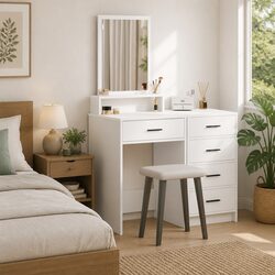 Reliable White Dressing Table with Ample Storage
