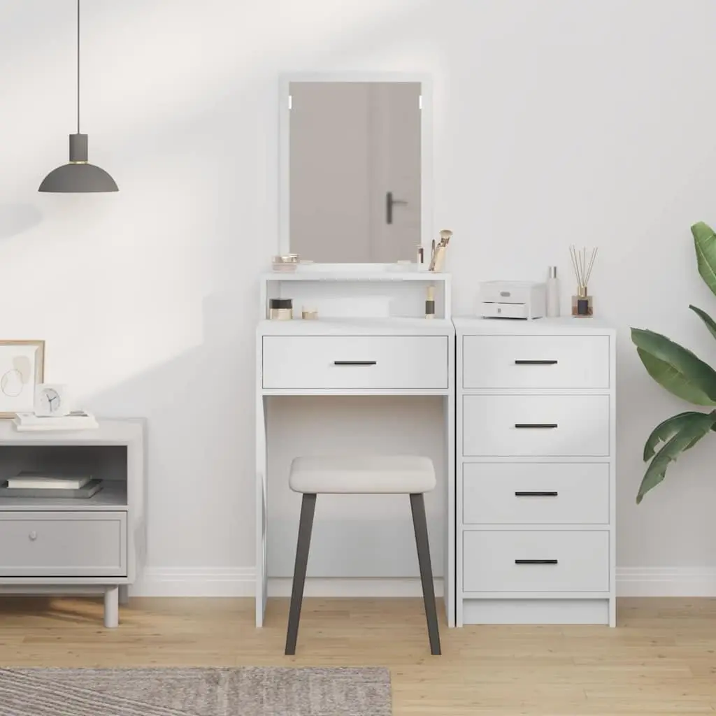 Dressing Table Bedroom Vanity Unit with Mirror and Drawers White 50 x 41 x 140 cm