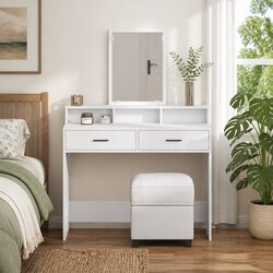 A Reliable White Dressing Table with Ample Storage