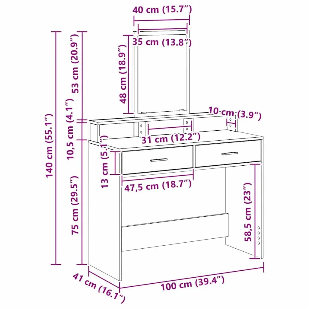 Dressing Table Vanity Unit Storage with Mirror 100 x 41 x 140 cm White