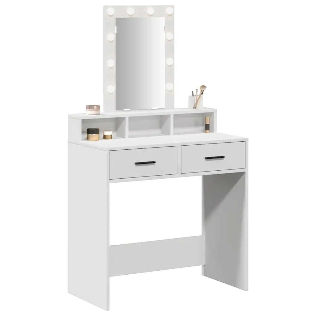 Dressing Table White Bedroom Vanity Unit with Mirror LED Lights and Drawers Storage