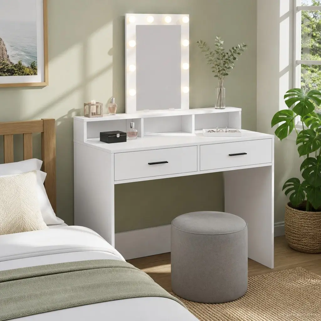 Dressing Table Bedroom Vanity LED Mirror White with Drawers USB Charging Port 100 x 41 x 140 cm