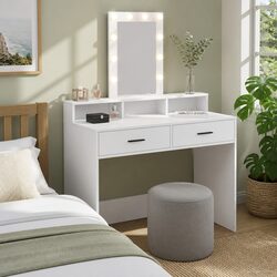 Warm White Dressing Table with Storage and Lights