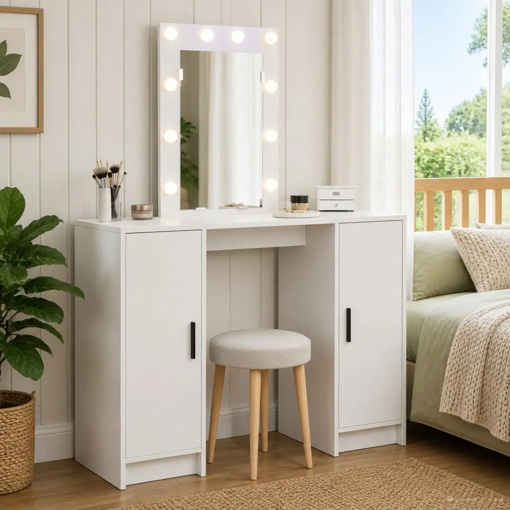Dressing Table White Bedroom Vanity 102cm with Mirror Drawers Storage LED Lights