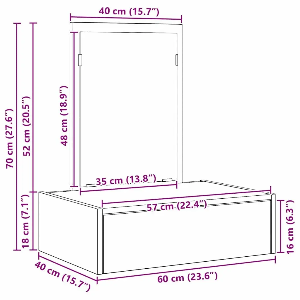 Dressing Table Bedroom Vanity Unit Brown Engineered Wood Mirror Drawers Storage