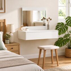 Practical White Dressing Table with Integrated Mirror 83x40x70cm
