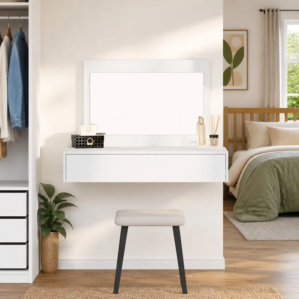 White Dressing Table Bedroom Vanity Unit Storage Desk Modern Furniture