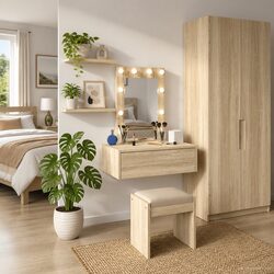 Dressing Table Bedroom Vanity Unit Brown Engineered Wood Modern Furniture