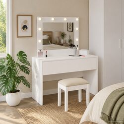 Quality White Vanity Unit with Mirror and Storage Solutions