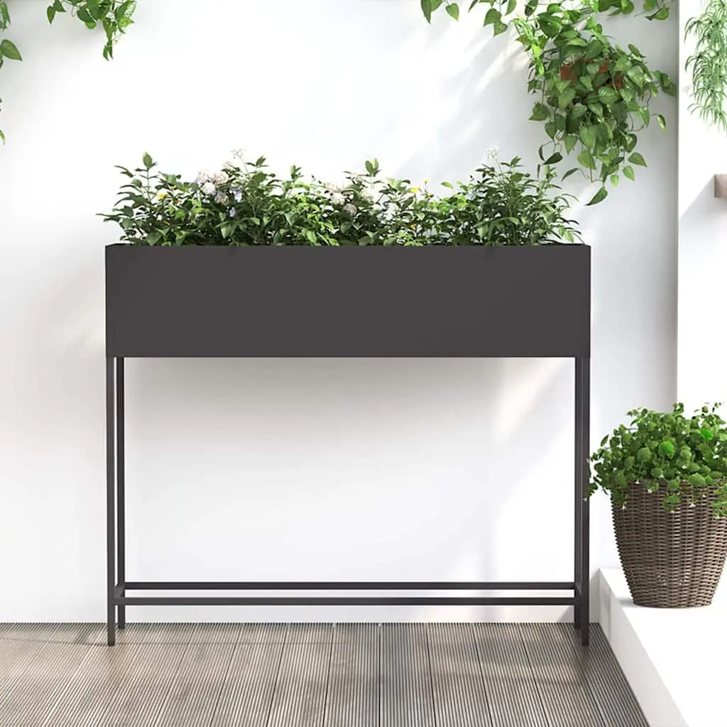 Raised Garden Planter Rectangular Metal Outdoor Gardening Bed Black Modern Style