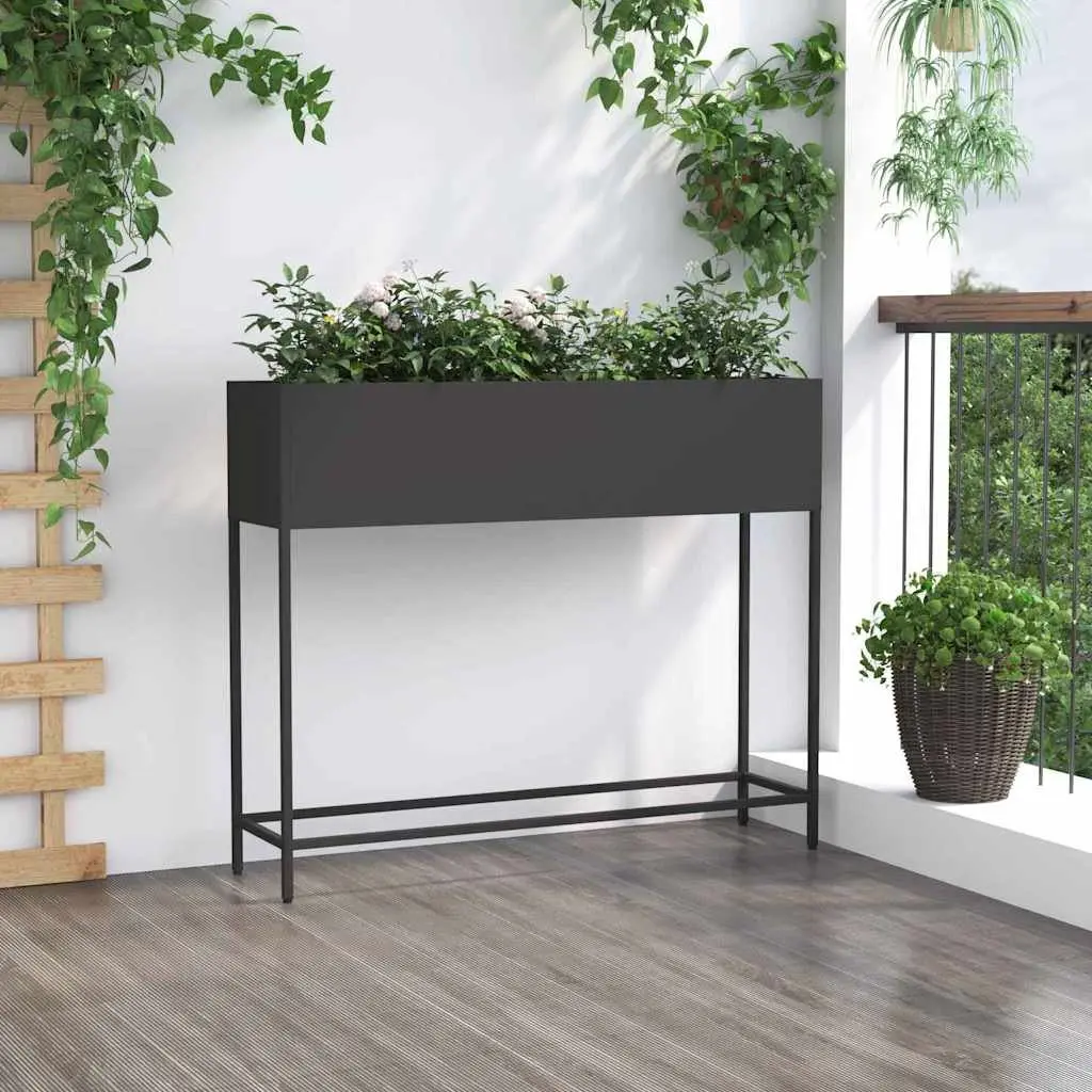 Raised Garden Planter Rectangular Metal Outdoor Gardening Bed Black Modern Style
