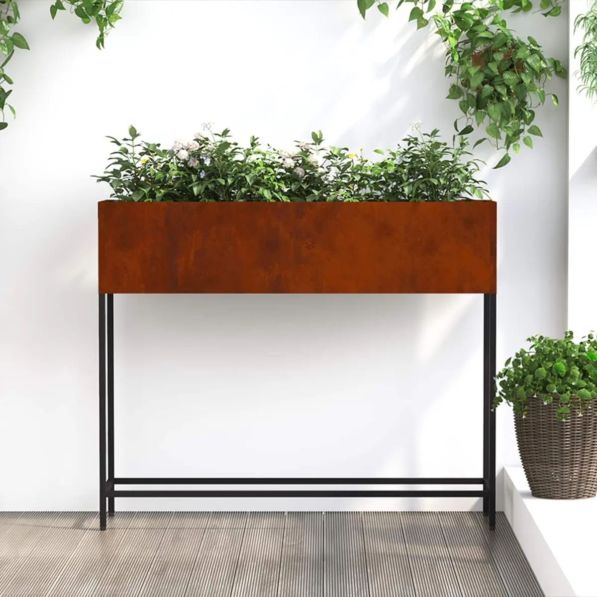 Raised Garden Planter Outdoor Rectangular 100x26x82cm Burnt Orange Weathering Steel