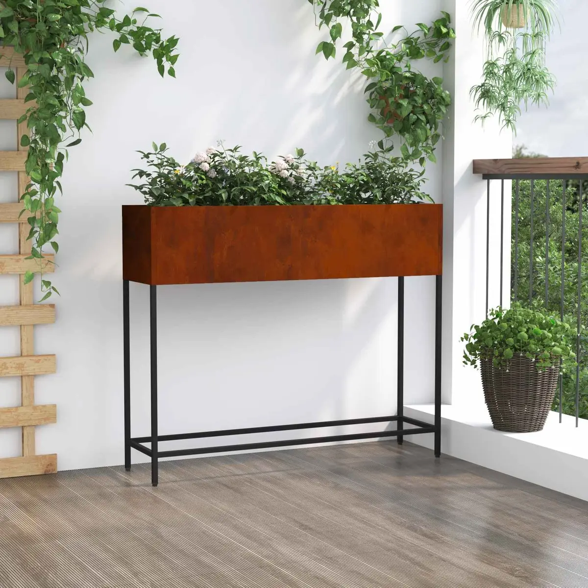 Raised Garden Planter Outdoor Rectangular 100x26x82cm Burnt Orange Weathering Steel
