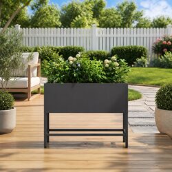 Raised Garden Planter Box Rectangular Black Outdoor Gardening Bed Steel