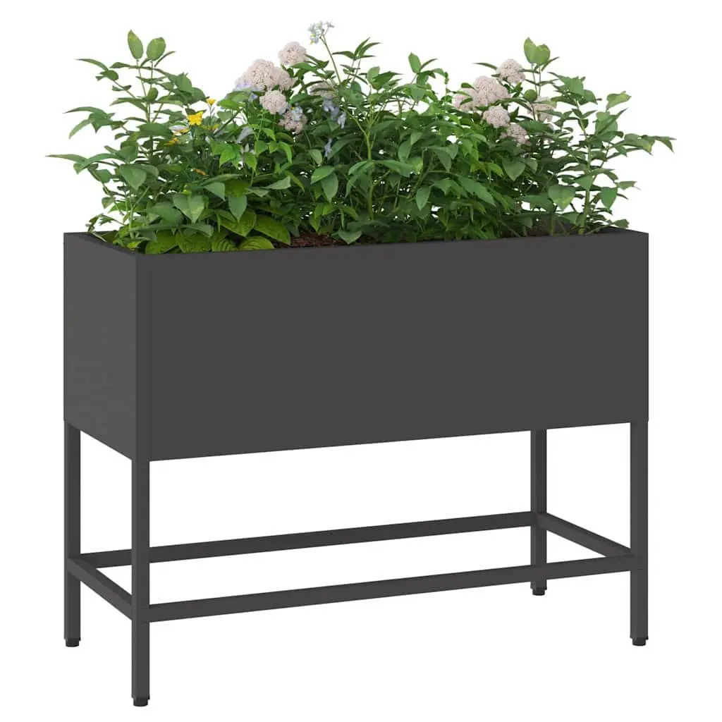 Raised Garden Planter Box Rectangular Outdoor Gardening Bed Steel Black 60 x 26 x 45 cm