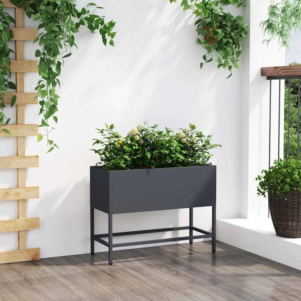 Raised Garden Planter Outdoor Gardening Bed Rectangular 60 x 26 x 45 cm Anthracite Steel